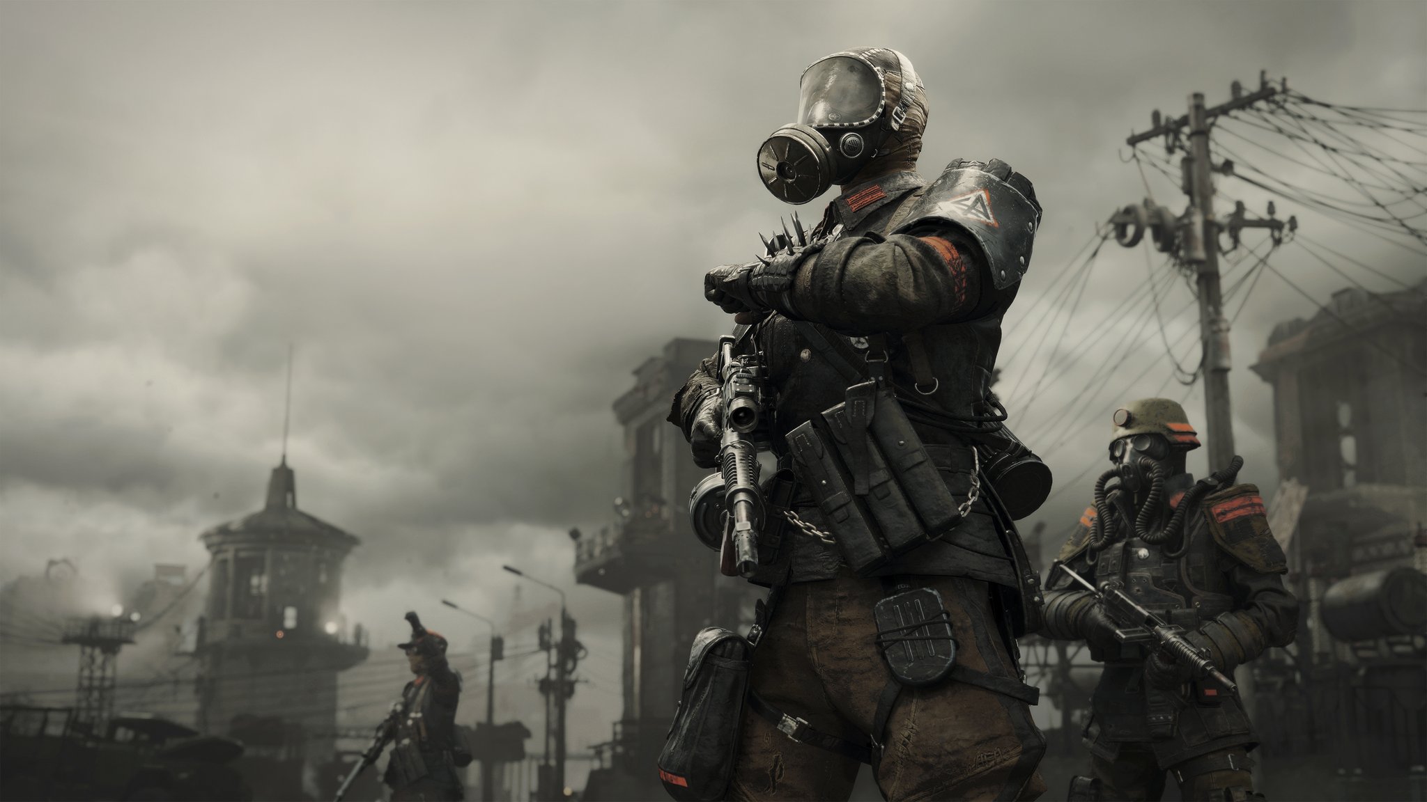 Novoreich soldiers on a grey Moscow street in METRO 2039